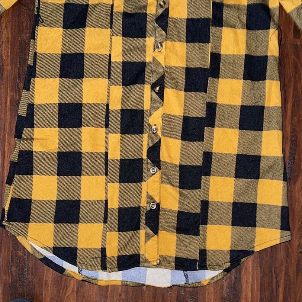 Girls Yellow and Black Plaid Button-Up Dress